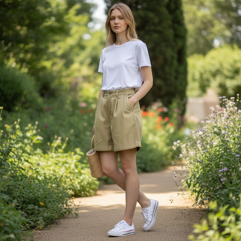 Free People Pleated High Waist Shorts Olive Khaki Cuffed Wide Leg Size 8 NWOT - Picture 1 of 4